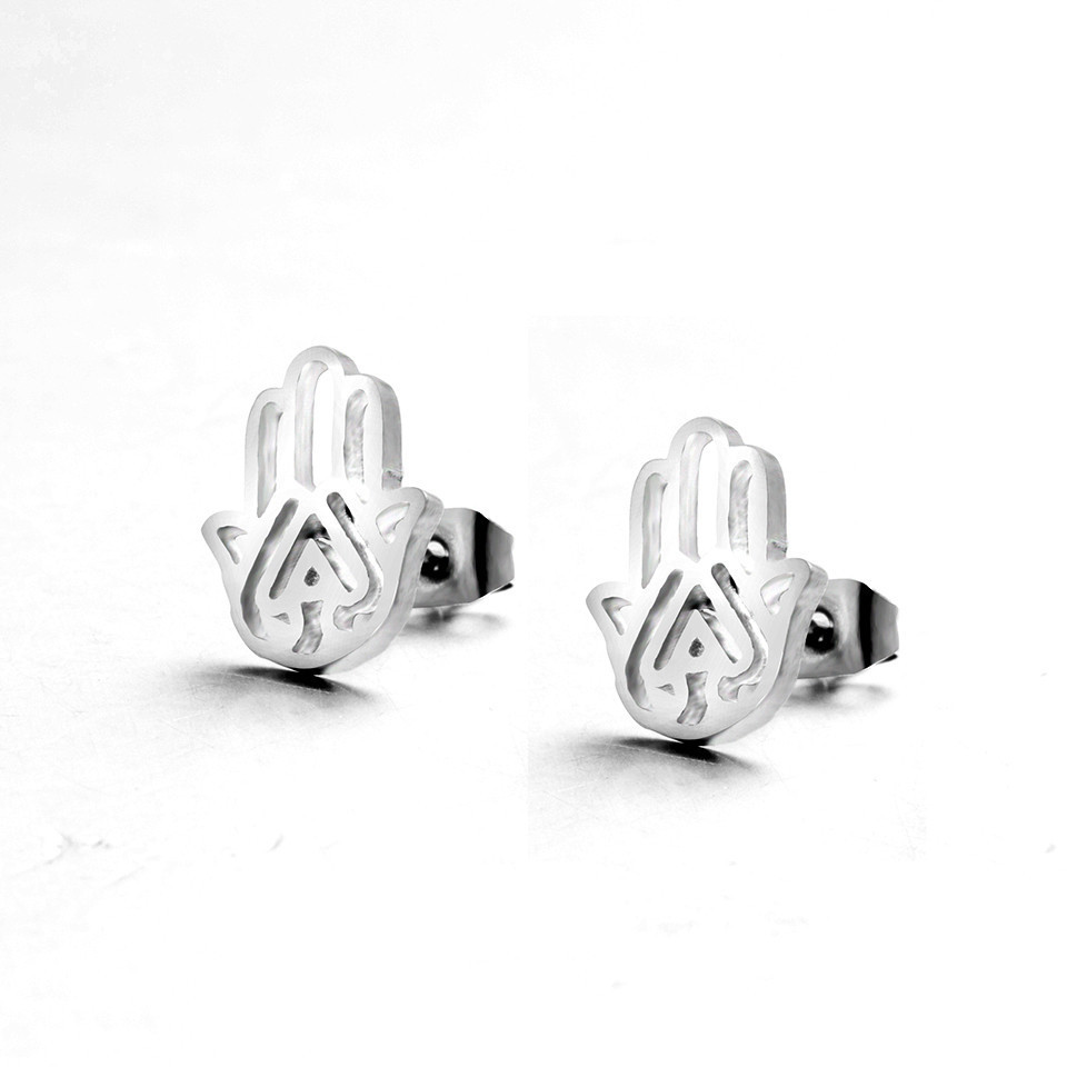 Simple Style Hand Of Fatima Stainless Steel Plating Ear Studs 1 Pair