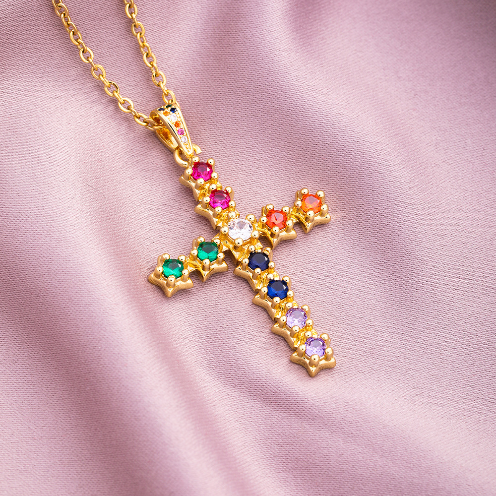 304 Stainless Steel Copper Fashion Cross Zircon Necklace