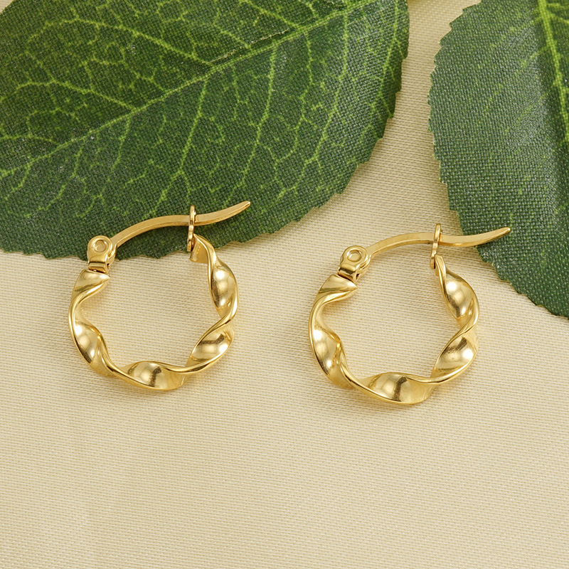 Simple Style Solid Color Twist Titanium Steel Hoop Earrings 1 Pair