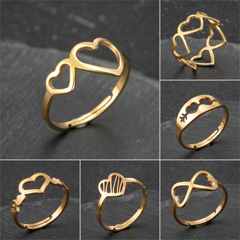 1 Piece Fashion Heart Shape Stainless Steel Plating Open Ring