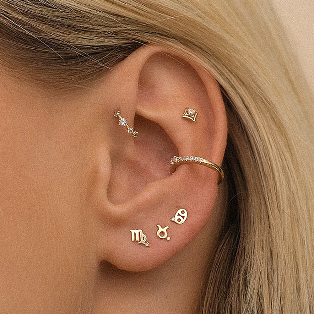 1 Pair Casual Simple Style Constellation Plating Inlay Stainless Steel Zircon 18k Gold Plated Ear Studs - 1