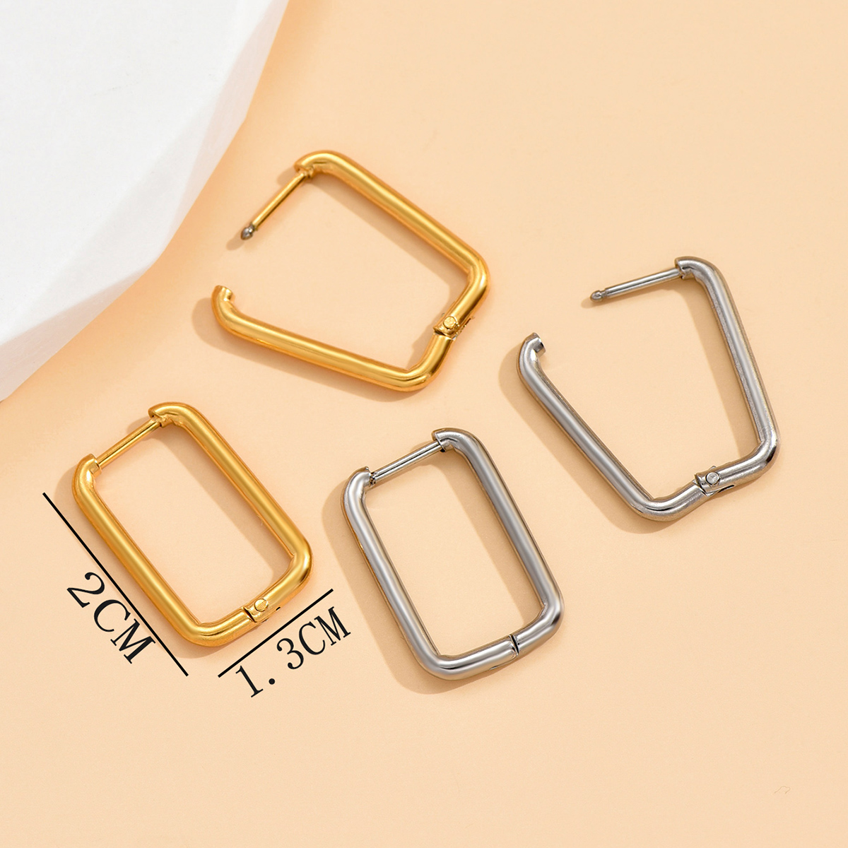 Wholesale 1 Pair Simple Style Rectangle Stainless Steel 14k Gold Plated Silver Plated Hoop Earrings