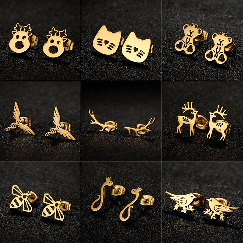 1 Pair Casual Cute Animal Plating Hollow Out Stainless Steel Ear Studs - 1