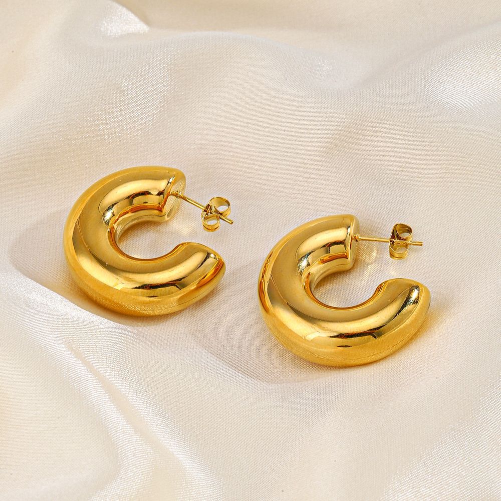 1 Pair Casual Hip-hop C Shape Plating Stainless Steel 18k Gold Plated Ear Studs - 1