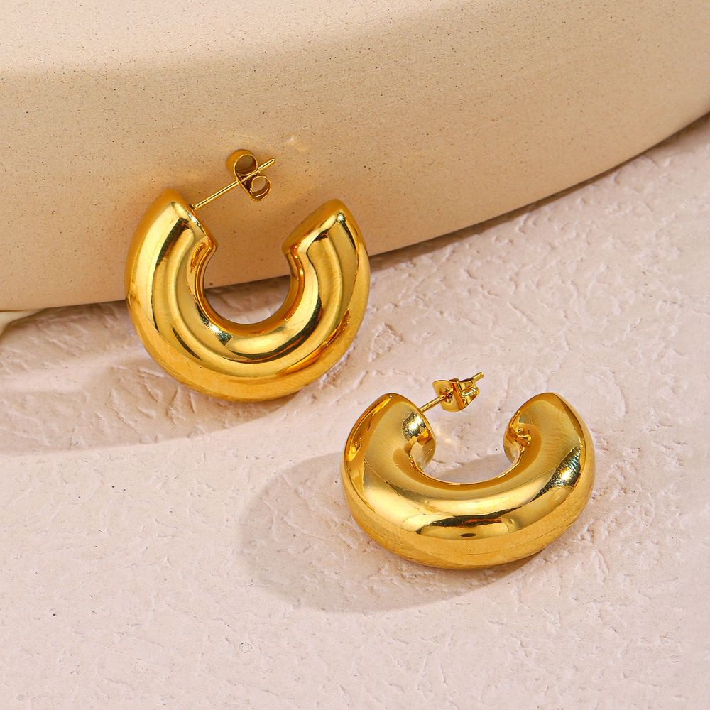 1 Pair Casual Hip-hop C Shape Plating Stainless Steel 18k Gold Plated Ear Studs - 1