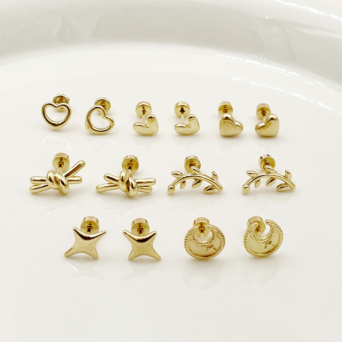 1 Pair Basic Simple Style Star Moon Heart Shape Plating Stainless Steel Gold Plated Ear Studs - 1