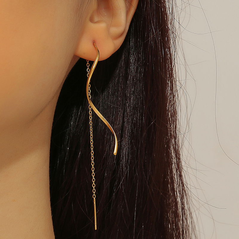 1 Pair Casual Elegant Simple Style Solid Color Plating Titanium Steel 18k Gold Plated Ear Line - 1