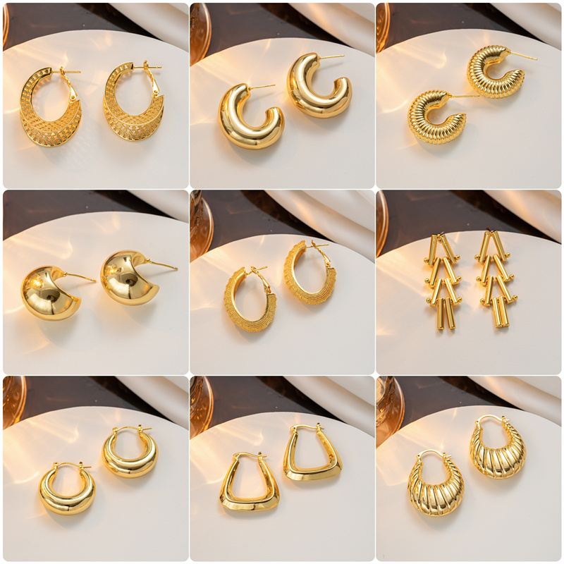 1 Pair Casual Elegant Lady C Shape Geometric Plating Stainless Steel 18k Gold Plated Ear Studs - 1