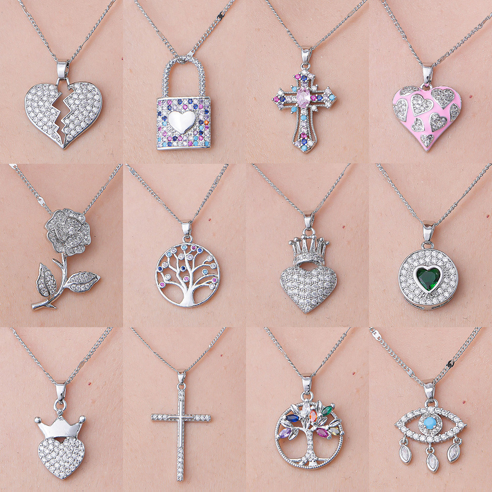 201 Stainless Steel Zircon Simple Style Polishing Plating Inlay Cross Heart Shape Crown Zircon Pendant Necklace