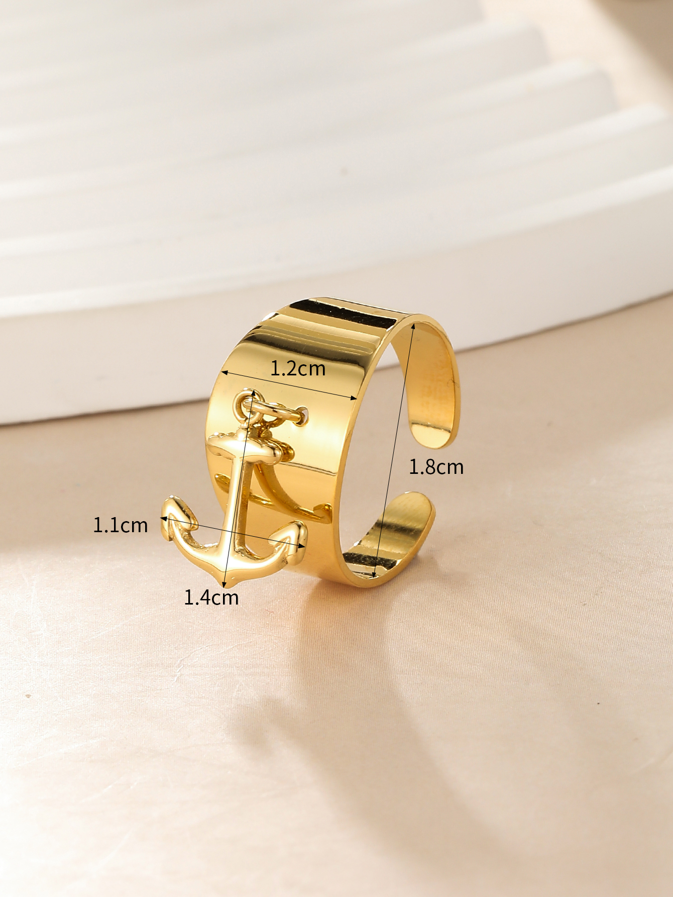 Streetwear Anchor Stainless Steel Plating 18k Gold Plated Open Rings