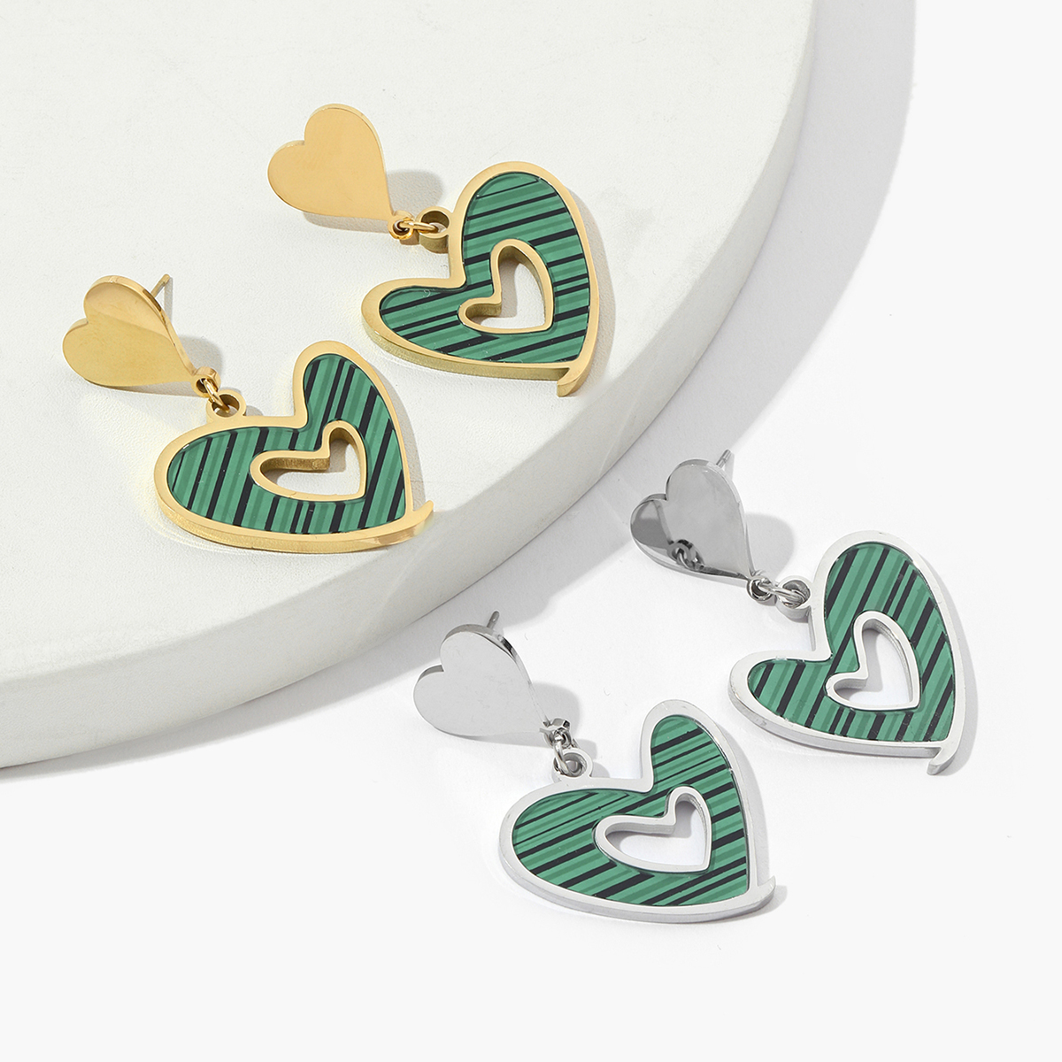 1 Pair Casual Heart Shape Polishing Plating Inlay Titanium Steel Rhinestones Drop Earrings - 1