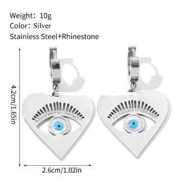 1 Pair Casual Devil's Eye Heart Shape Polishing Plating Inlay Titanium Steel Rhinestones Drop Earrings - 1