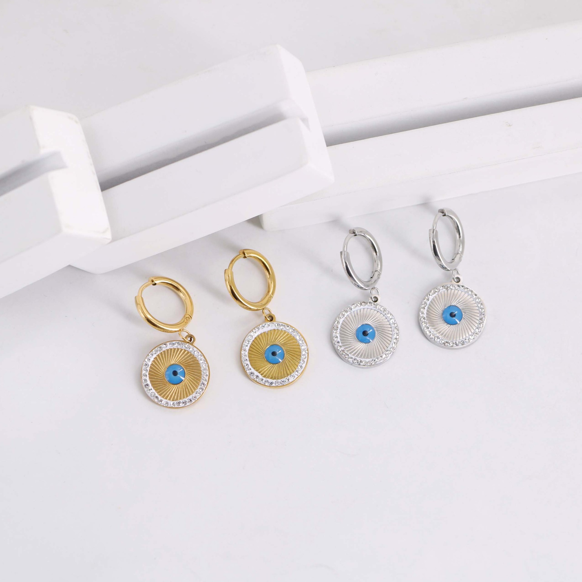 1 Pair Casual Simple Style Devil's Eye Plating Inlay Stainless Steel Zircon Drop Earrings - 1