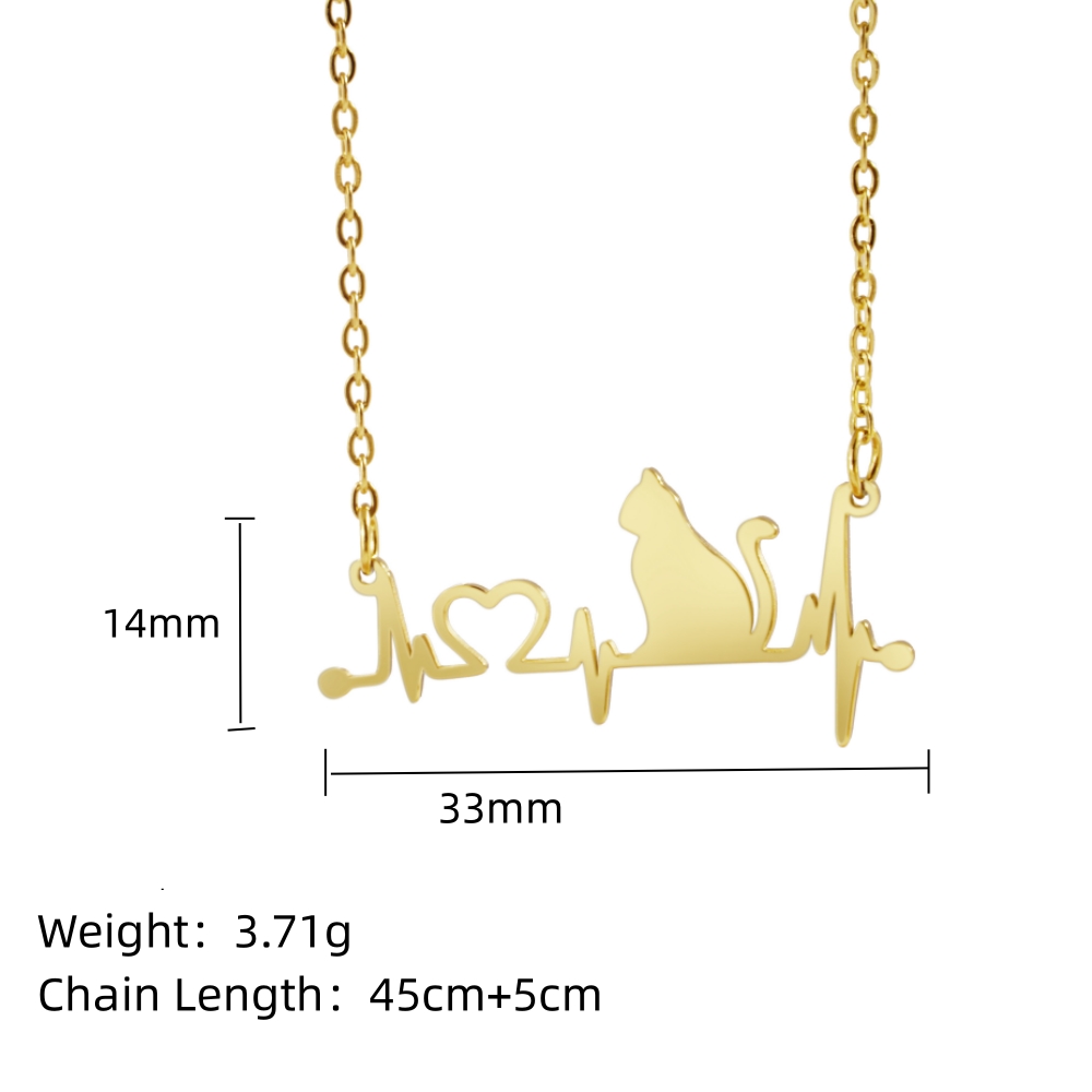 304 Stainless Steel 18K Gold Plated IG Style Cute Plating Electrocardiogram Cat Necklace