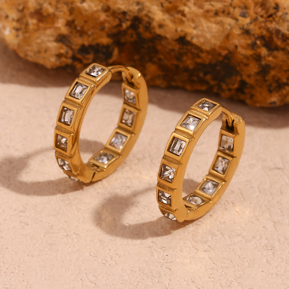 1 Pair Basic Classic Style Geometric Plating Inlay Stainless Steel Rhinestones 18K Gold Plated Earrings