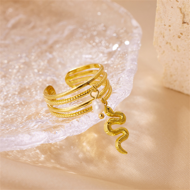 Streetwear Snake Stainless Steel Plating 18k Gold Plated Charm Rings