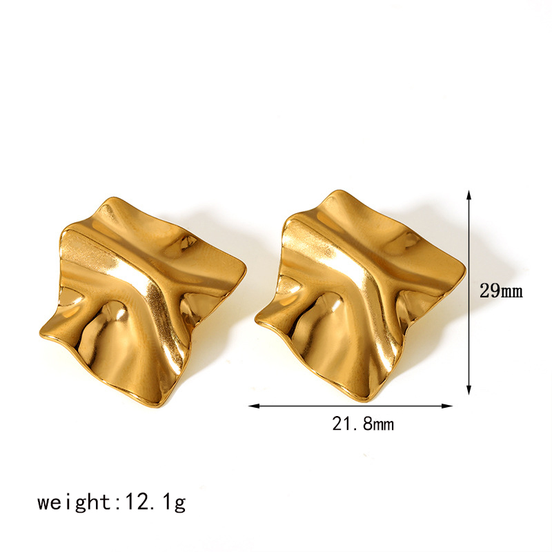 1 Pair Casual Retro Formal Geometric Solid Color Pleated 304 Stainless Steel 18K Gold Plated Ear Studs