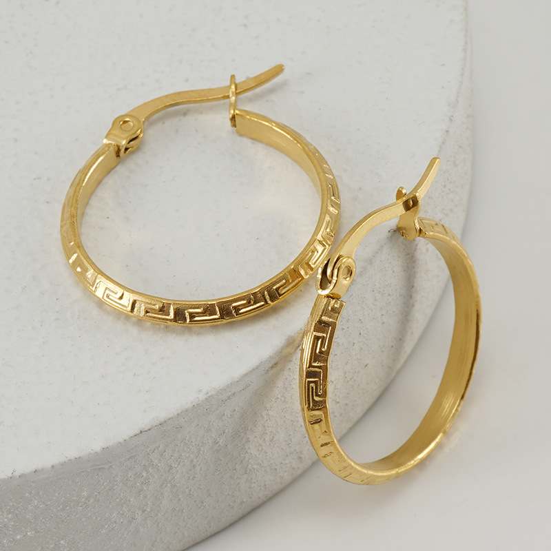 Simple Style Round Stainless Steel Hoop Earrings Gold Plated Stainless Steel Earrings