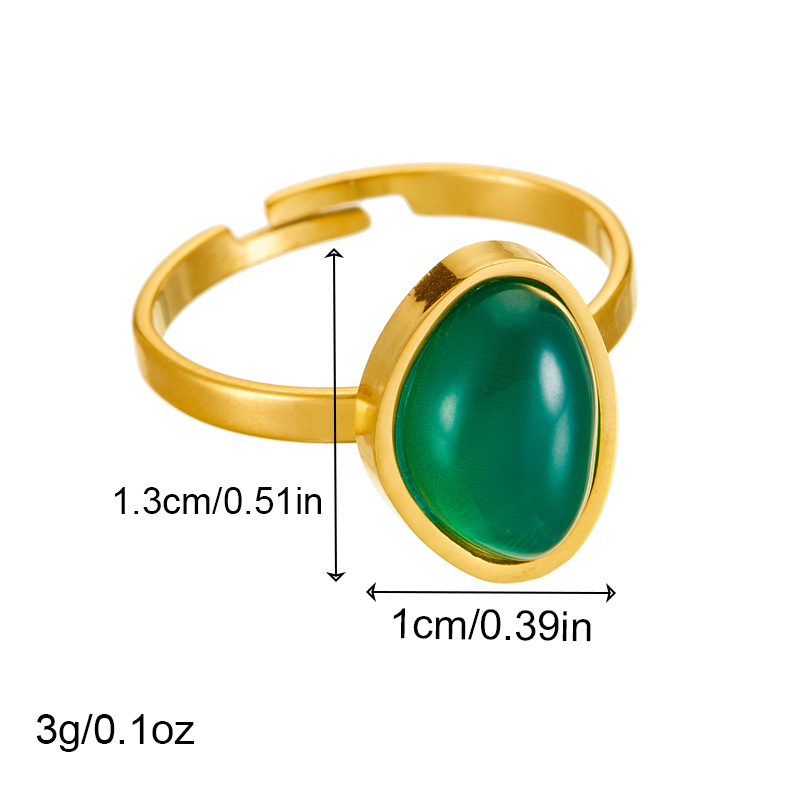 Titanium Steel 18K Gold Plated Vintage Style Plating Inlay Oval Resin Adjustable Ring