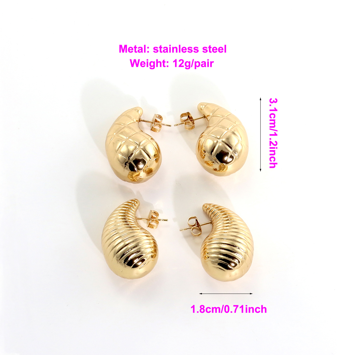 1 Pair Casual Elegant Water Droplets 304 Stainless Steel 18K Gold Plated Ear Studs - 1