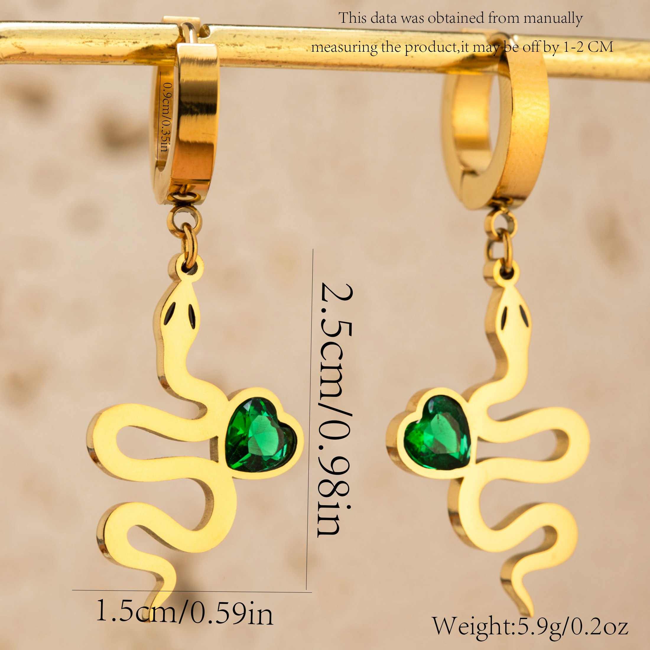 1 Pair Casual Commute Leaf Heart Shape Snake Plating Inlay Stainless Steel Zircon Gold Plated Drop Earrings - 1