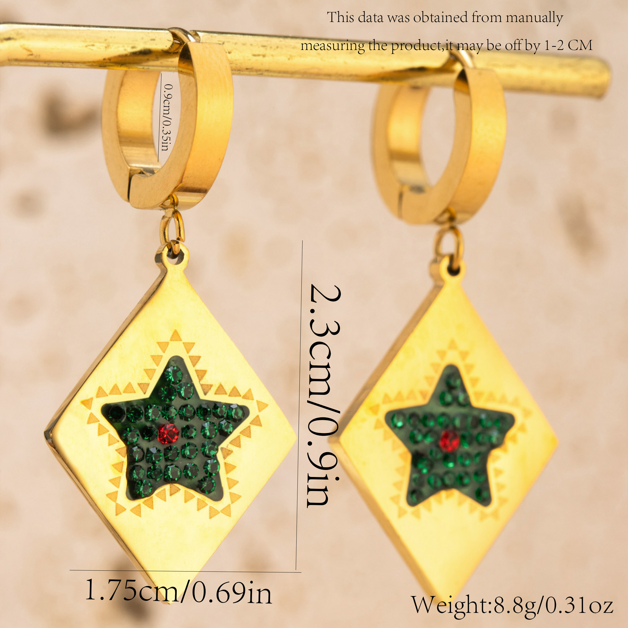 1 Pair Casual Commute Pentagram Flower Butterfly Plating Inlay Stainless Steel Rhinestones Gold Plated Drop Earrings - 1