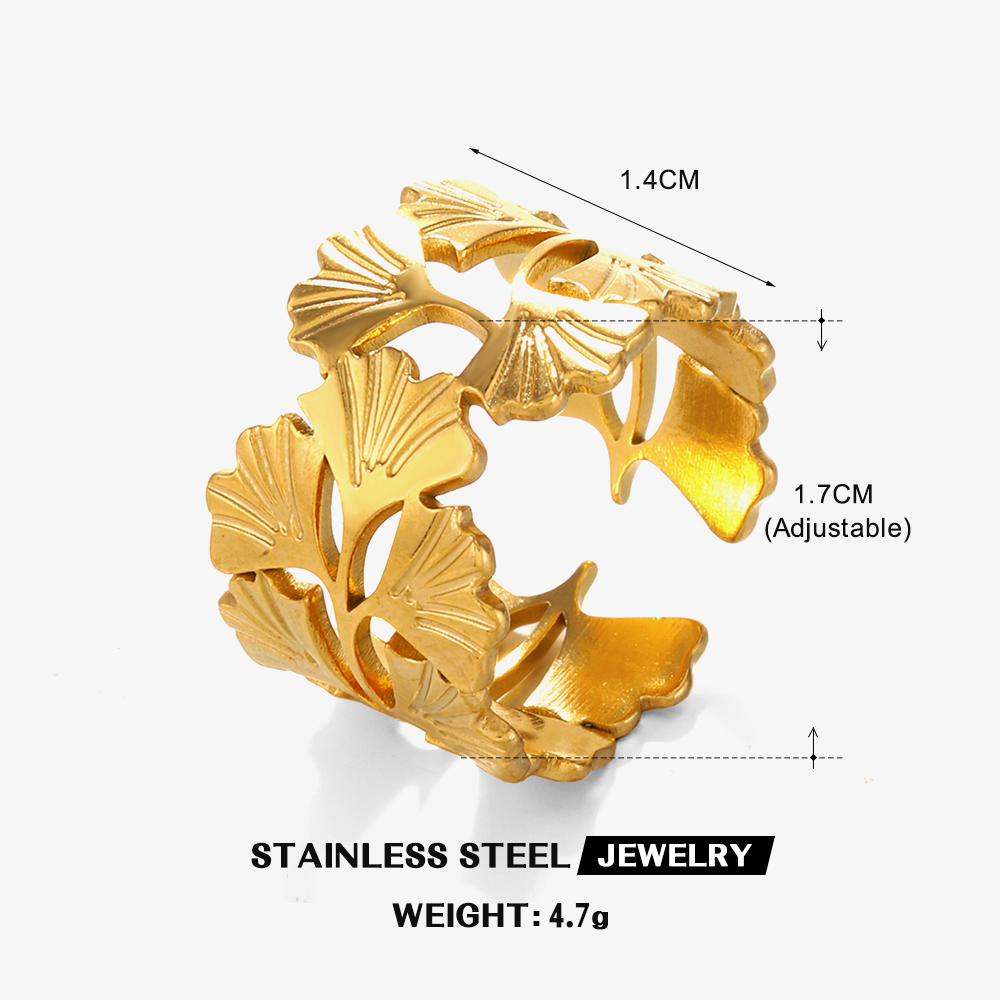 304 Stainless Steel 18K Gold Plated Simple Style Classic Style Plating Ginkgo Leaf Rings