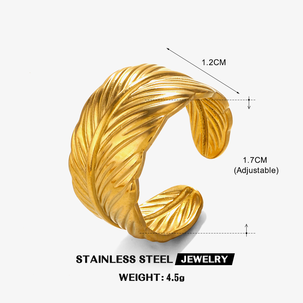 304 Stainless Steel 18K Gold Plated Simple Style Plating Feather Rings