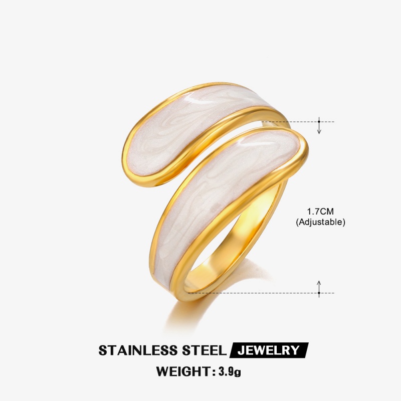 304 Stainless Steel 18K Gold Plated Elegant Simple Style Commute Enamel Hollow Out Pentagram Heart Shape Open Rings