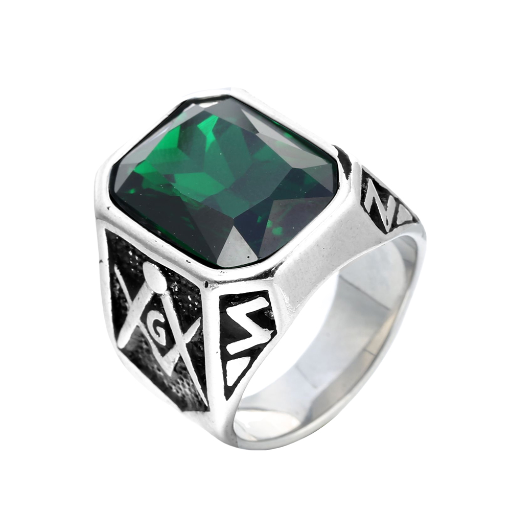 304 Stainless Steel Retro Shiny Inlay Square Gem Rings