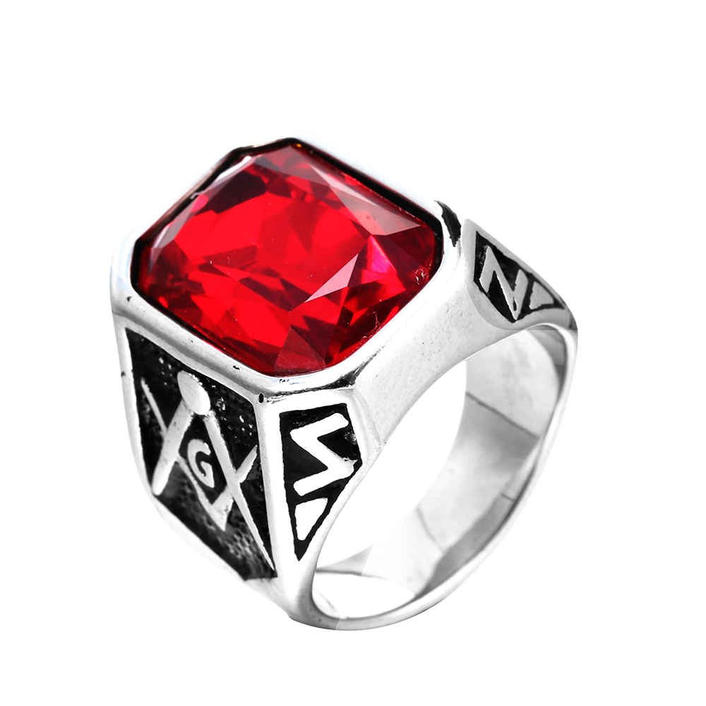 304 Stainless Steel Retro Shiny Inlay Square Gem Rings