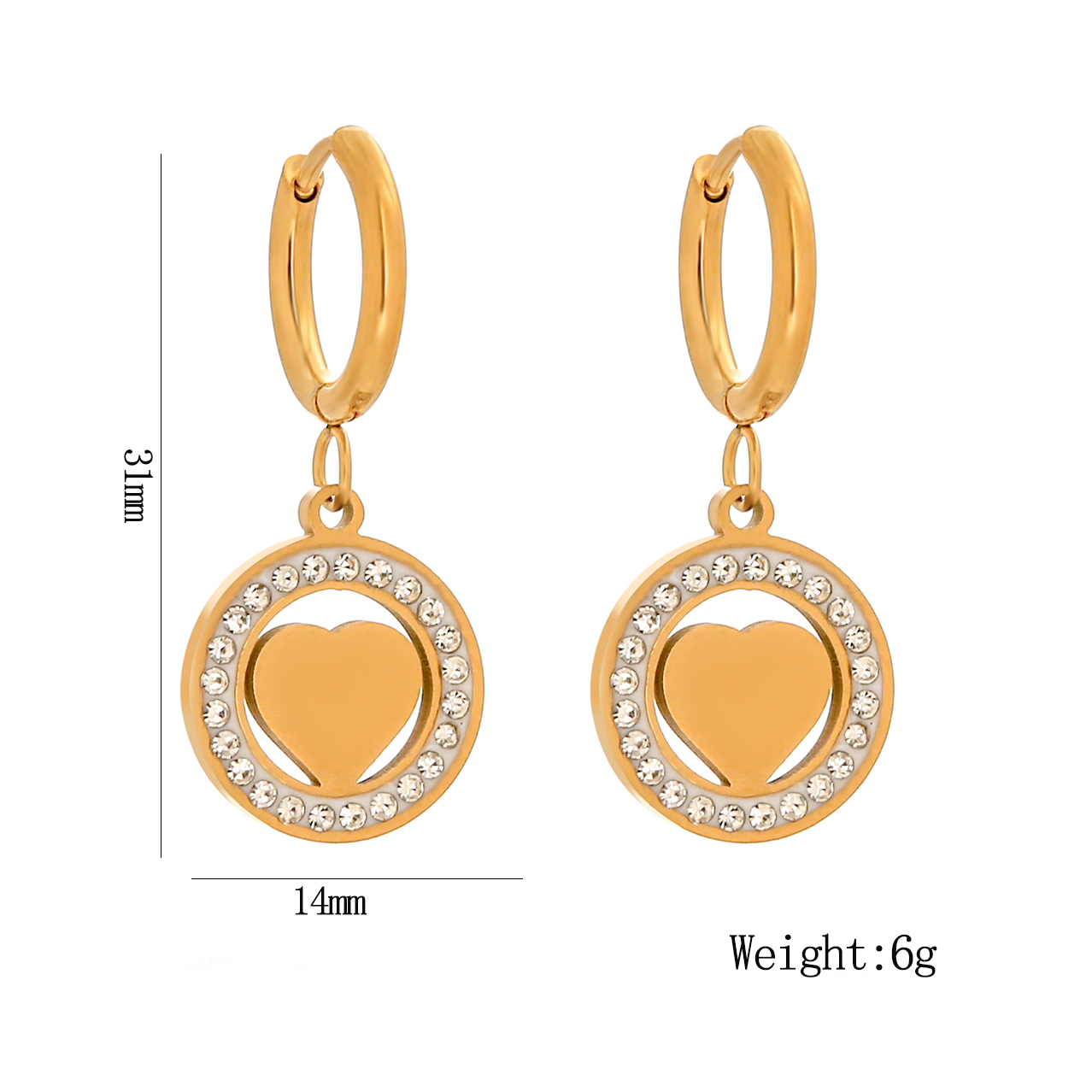 1 Pair Casual Commute Circle Heart Shape Hollow Out Inlay 304 Stainless Steel Artificial Rhinestones 18K Gold Plated Drop Earrings - 1