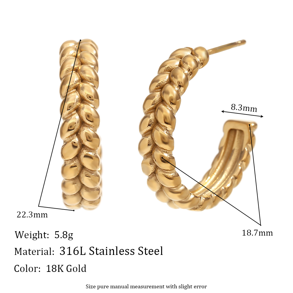 1 Pair Basic Simple Style Classic Style C Shape Grain Plating 304 Stainless Steel 18K Gold Plated Hoop Earrings