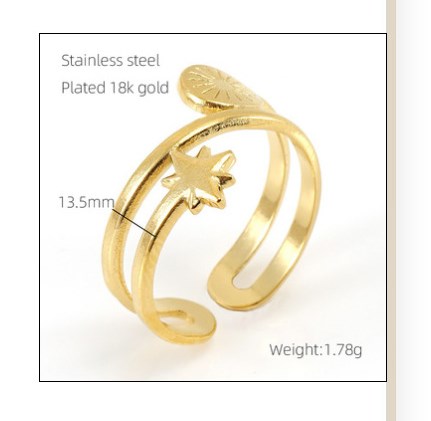 304 Stainless Steel 18K Gold Plated Casual Simple Style Star Open Rings