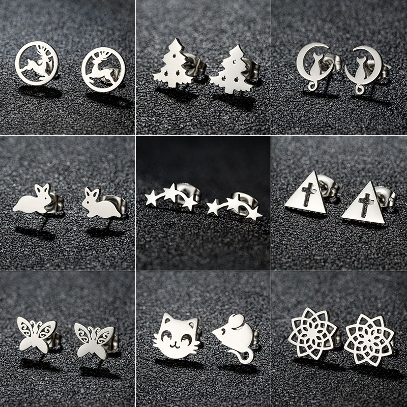 1 Pair Casual Cute Sweet Animal Irregular Polishing Plating 304 Stainless Steel 18K Gold Plated Ear Studs - 1