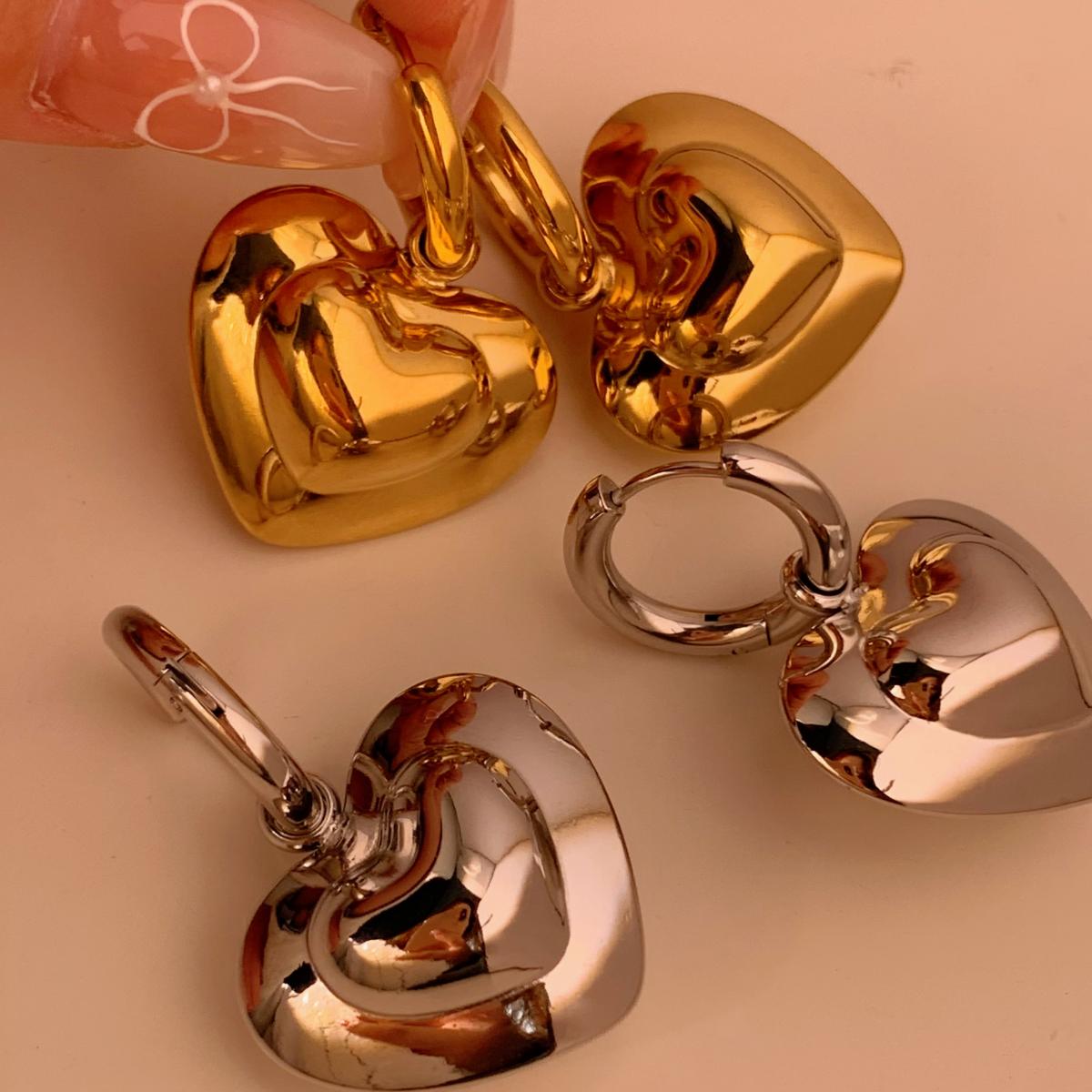 1 Pair Casual Heart Shape 304 Stainless Steel 14K Gold Plated White Gold Plated Gold Plated Drop Earrings - 1