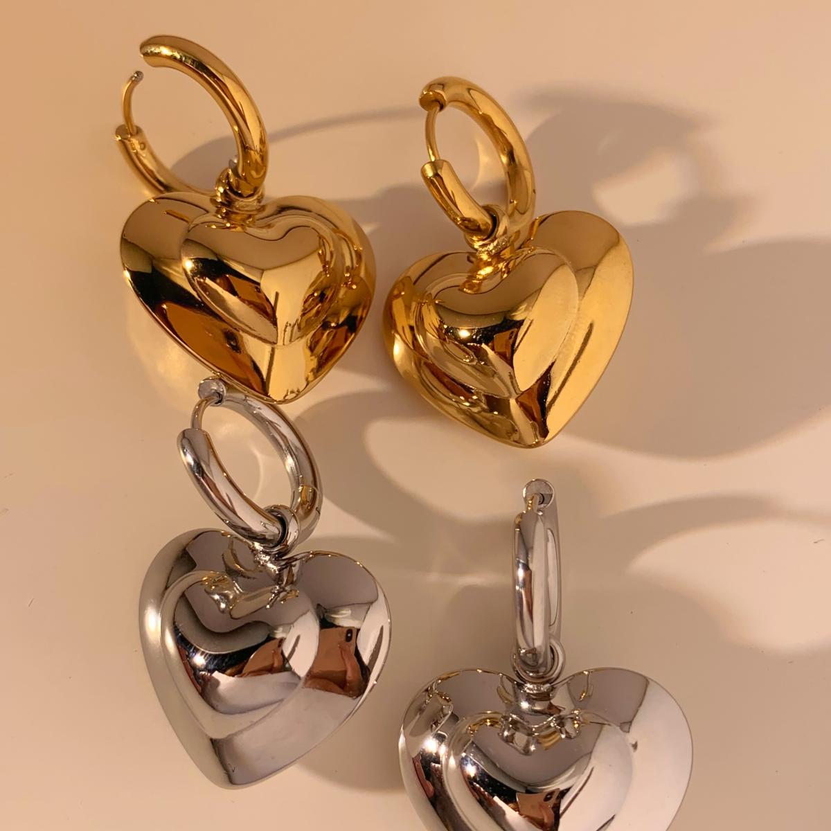 1 Pair Casual Heart Shape 304 Stainless Steel 14K Gold Plated White Gold Plated Gold Plated Drop Earrings - 1