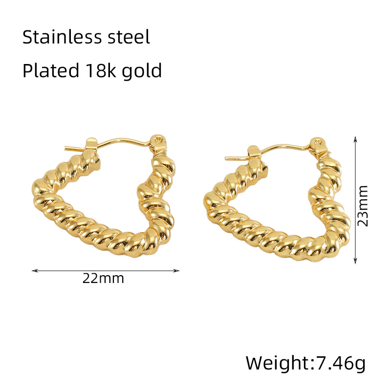 1 Pair Casual Heart Shape 304 Stainless Steel 18K Gold Plated Hoop Earrings - 1