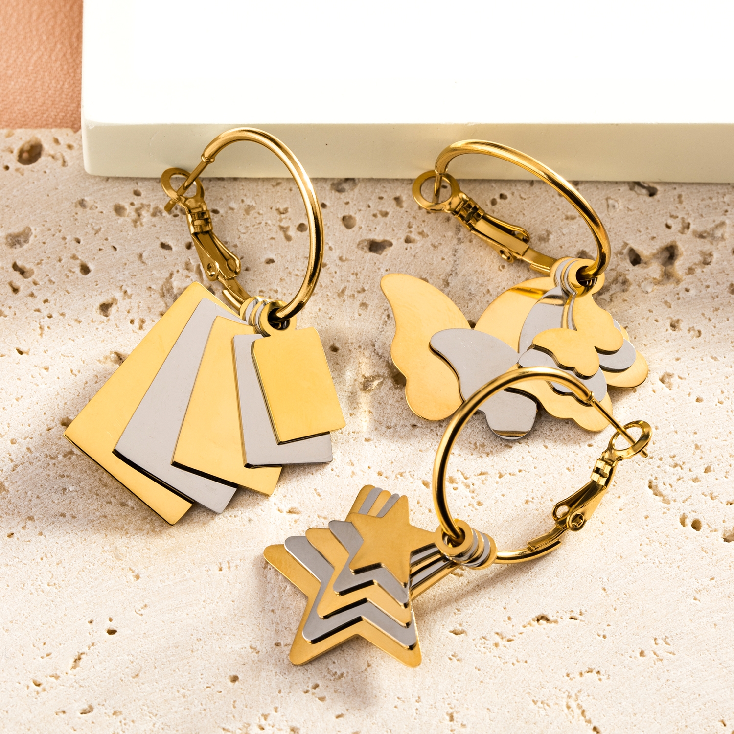 1 Pair Casual Commute Pentagram Geometric Butterfly Plating Stainless Steel Gold Plated Silver Plated Drop Earrings - 1