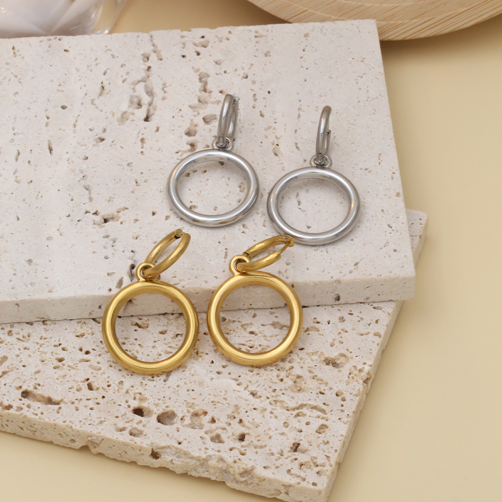 1 Pair Casual Simple Style Commute Round Polishing 304 Stainless Steel 18K Gold Plated Drop Earrings - 1