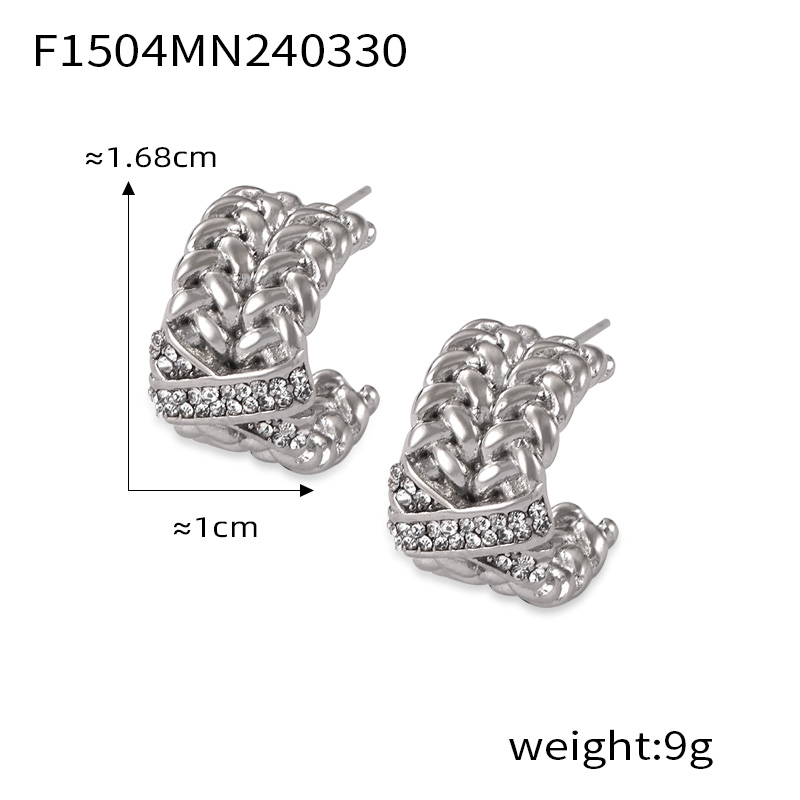 1 Pair Casual Elegant Simple Style C Shape Chain Inlay Titanium Steel Rhinestones 18K Gold Plated Ear Studs - 1