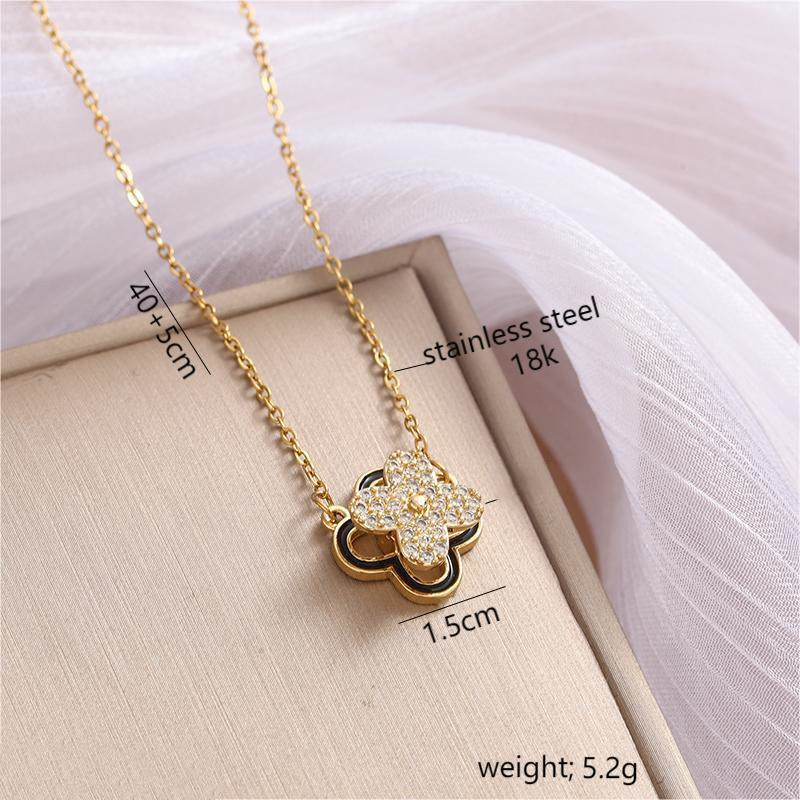 304 Stainless Steel 18K Gold Plated Elegant Simple Style Four Leaf Clover Zircon Pendant Necklace