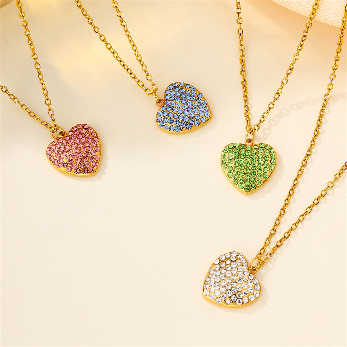 304 Stainless Steel 18K Gold Plated Casual Inlay Heart Shape Zircon Pendant Necklace