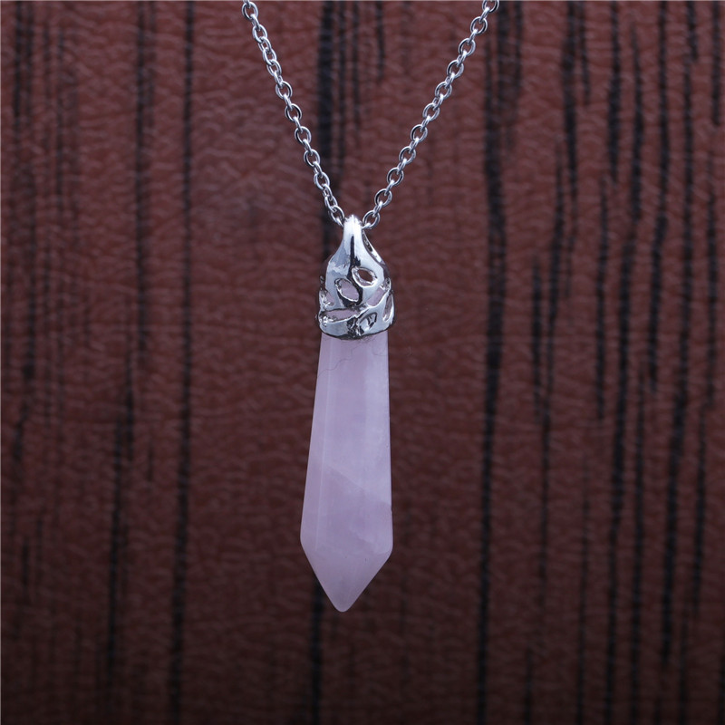 Stainless Steel Chain Pink Crystal Pendant Necklace