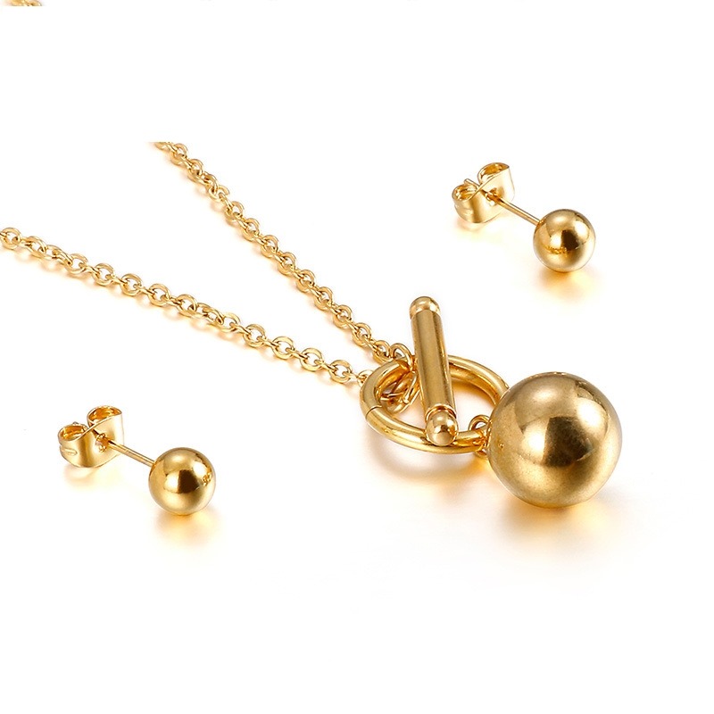 Simple Fashionable Golden Ball Ot Buckle Necklace Earrings Stainless Steel Set Wholesale Fashion&Richjewelry