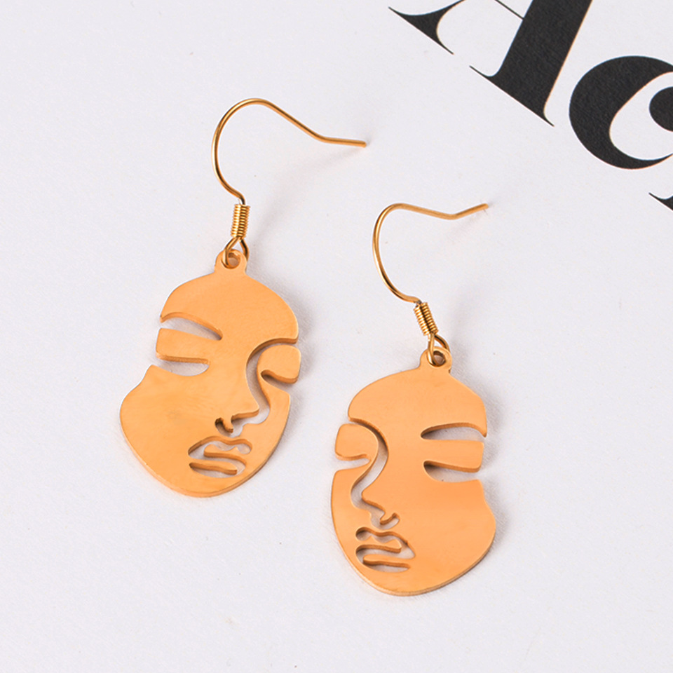 Simple Three-dimensional Hollow Abstract Face Stainless Steel Earrings Wholesale Fashion&Richjewelry