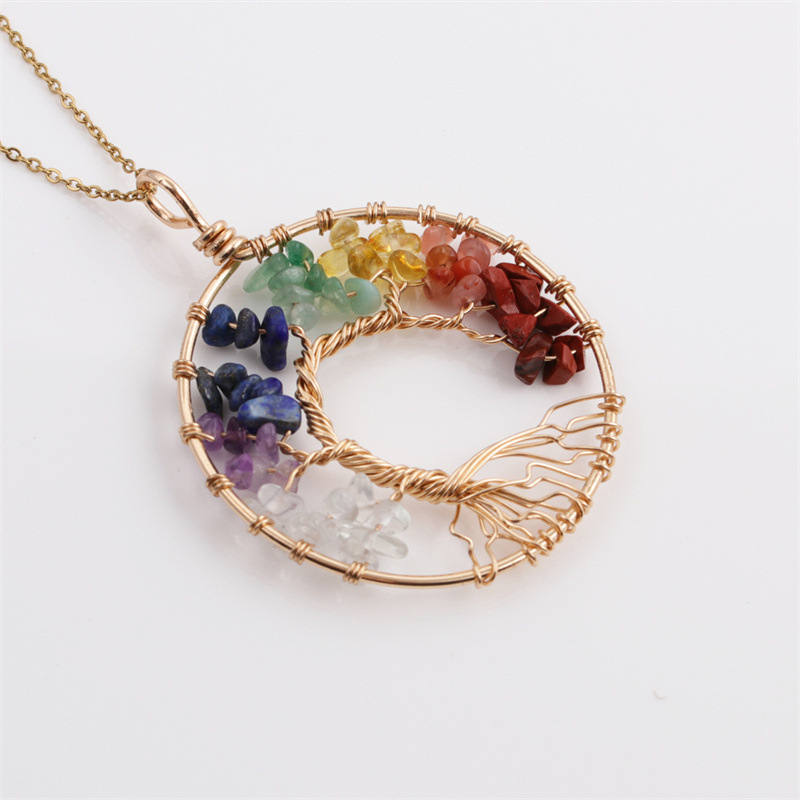 Fashion Simple Geometric Chakra Colorful Crystal Tree Necklace Wholesale Fashion&Richjewelry