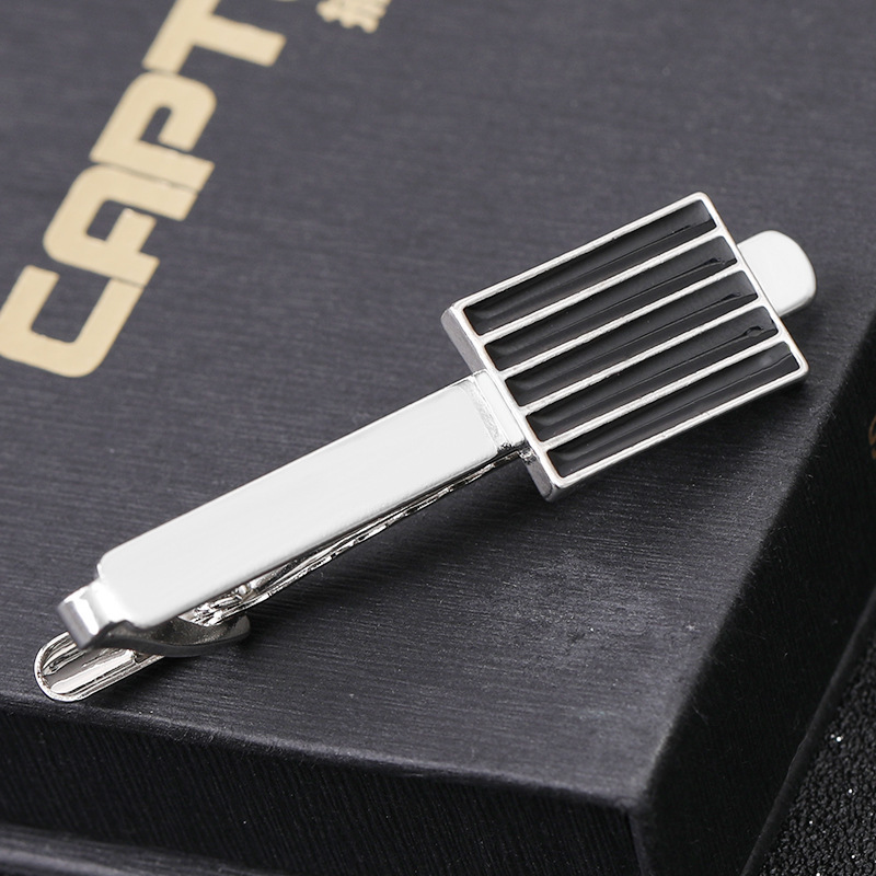 Cross-border New European And American Fashion Personality Men's French Business Shirt Black Striped Tie Clip Cufflinks Accessories