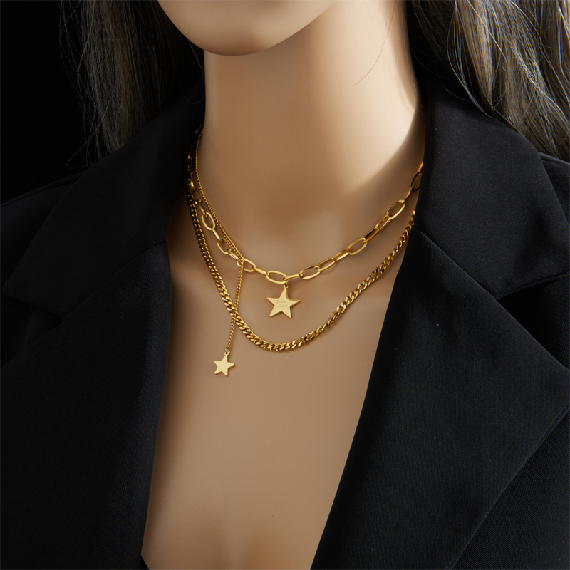 Vintage Style Star Stainless Steel Necklace Gold Plated Stainless Steel Necklaces