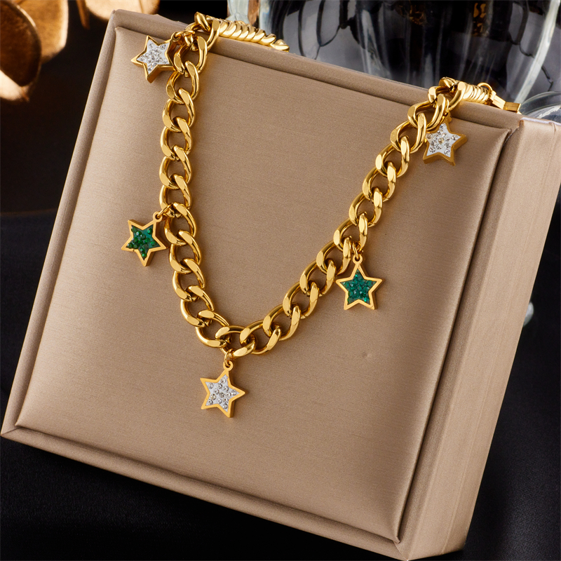 Vintage Style Star Stainless Steel Necklace Gold Plated Rhinestone Stainless Steel Necklaces